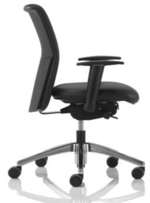 Bureaustoel met synchroon mechaniek, in hoogte verstelbare armleggers en zitdiepte verstelling.